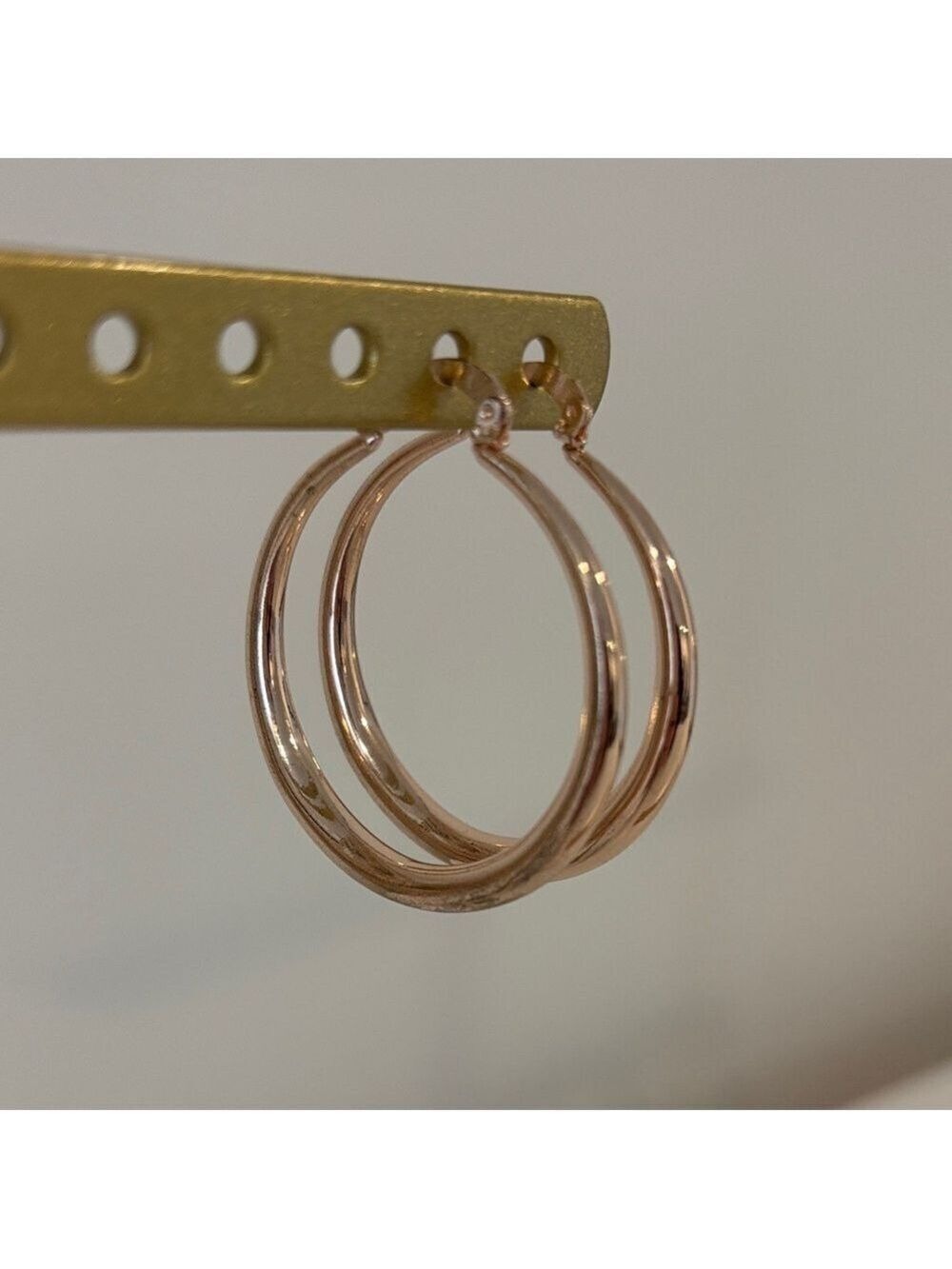 Rose gold toned tube earrings round hoop earrings costume fashion jewelry 1.5”D